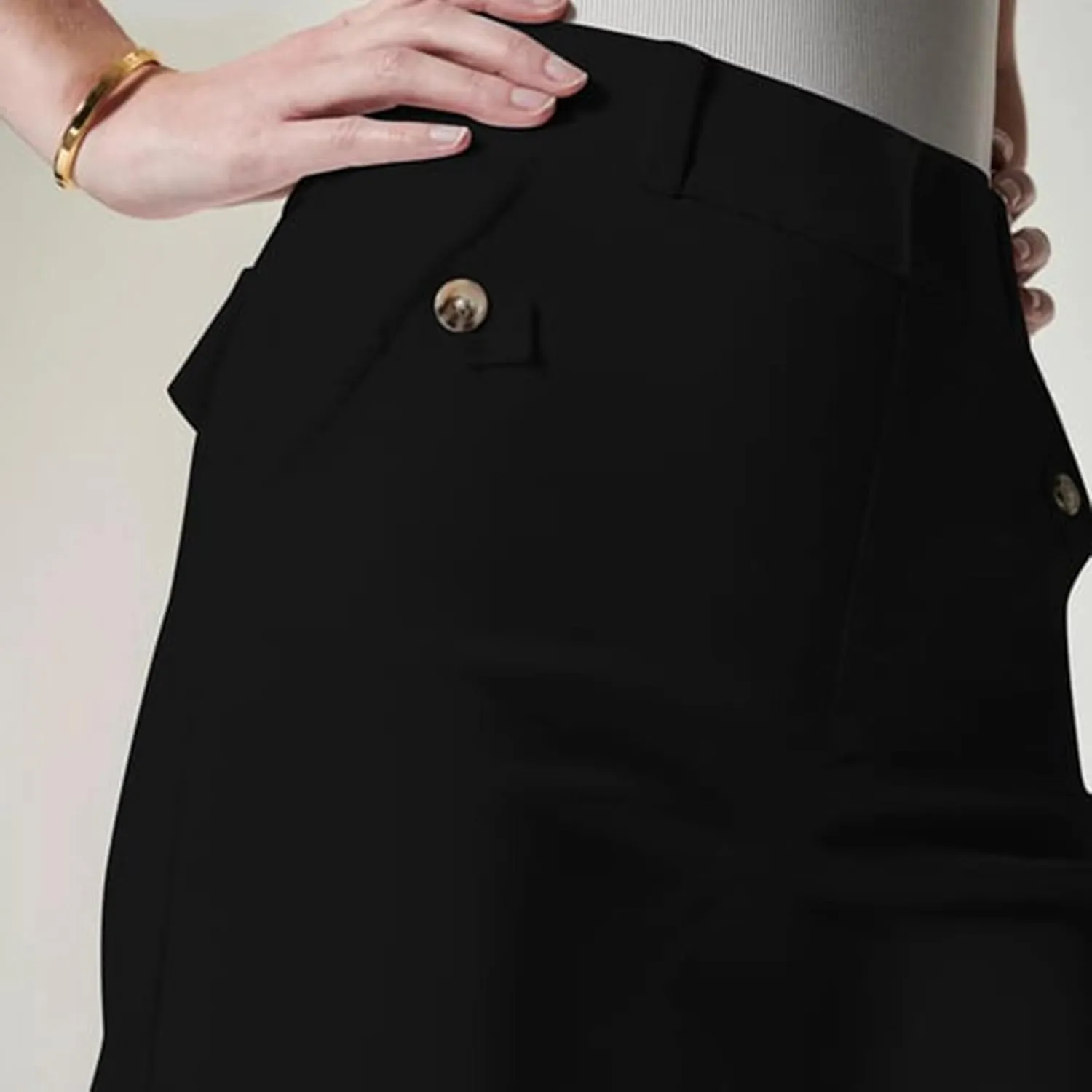 Tummy Control Twill Cropped Wide Leg Pant, Plus Size Wide Leg, Stretch Twill Cropped Wide Leg Pant, Small, Black