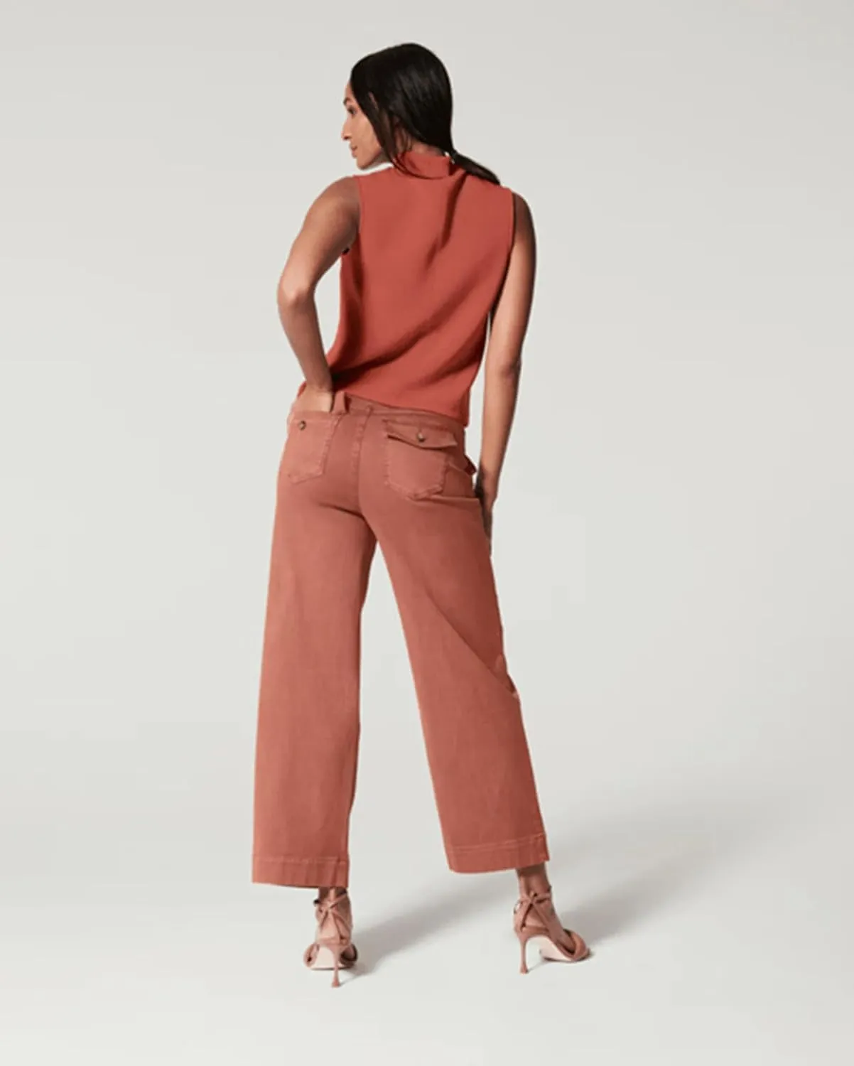 Tummy Control Twill Cropped Wide Leg Pant, Plus Size Wide Leg, Stretch Twill Cropped Wide Leg Pant, Small, Black