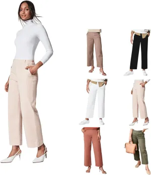 Tummy Control Twill Cropped Wide Leg Pant, Plus Size Wide Leg, Stretch Twill Cropped Wide Leg Pant, Small, Black