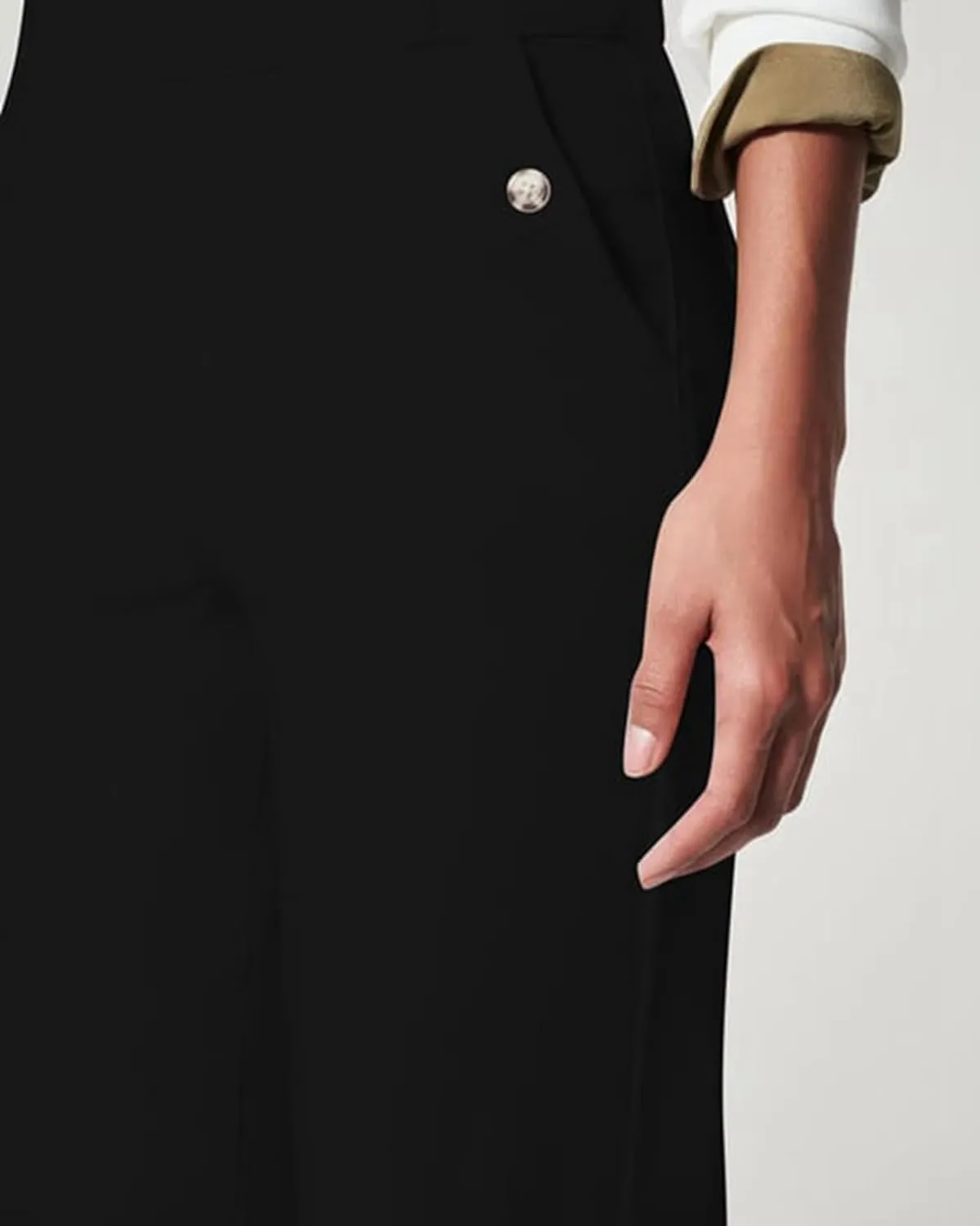 Tummy Control Twill Cropped Wide Leg Pant, Plus Size Wide Leg, Stretch Twill Cropped Wide Leg Pant, Small, Black