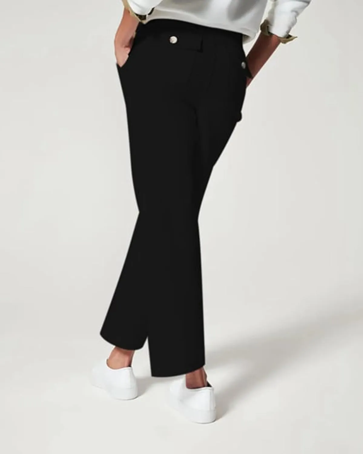 Tummy Control Twill Cropped Wide Leg Pant, Plus Size Wide Leg, Stretch Twill Cropped Wide Leg Pant, Small, Black