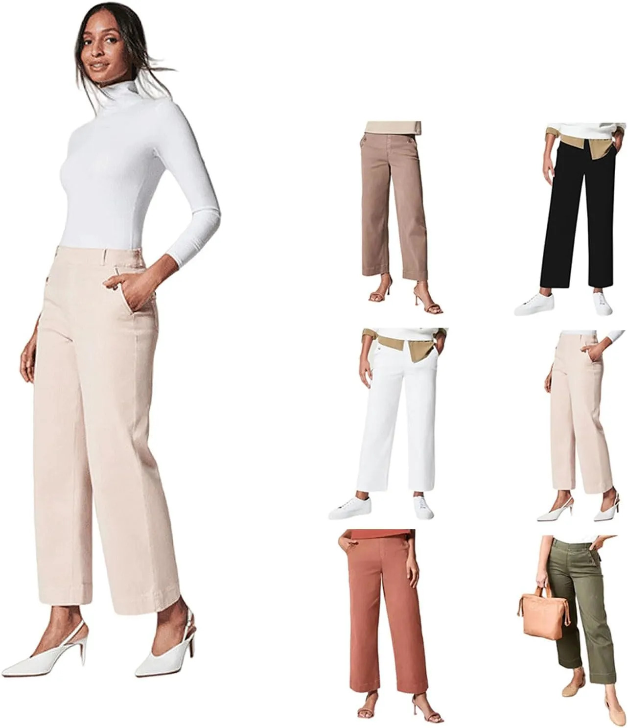 Tummy Control Twill Cropped Wide Leg Pant, Plus Size Wide Leg, Stretch Twill Cropped Wide Leg Pant, Small, Black