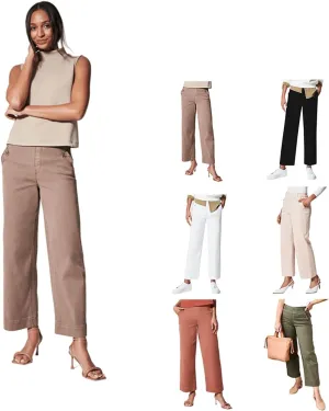Tummy Control Twill Cropped Wide Leg Pant, Plus Size Wide Leg, Stretch Twill Cropped Wide Leg Pant, Small, Black