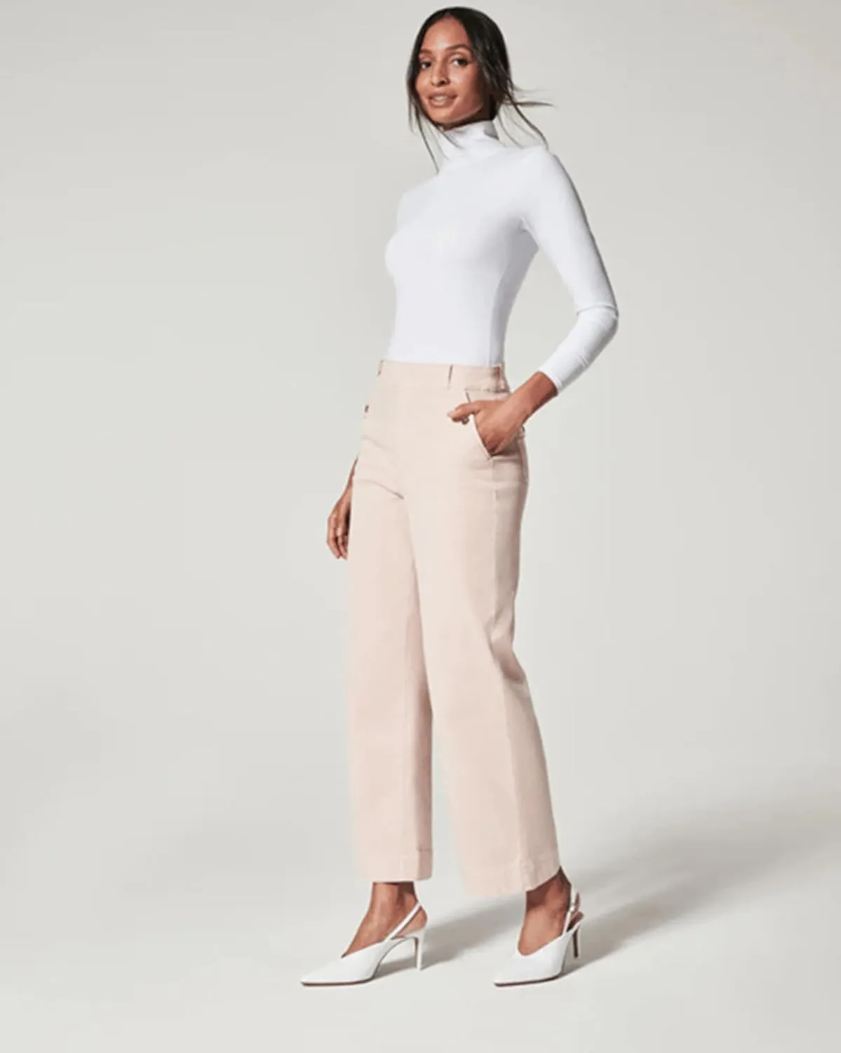 Tummy Control Twill Cropped Wide Leg Pant, Plus Size Wide Leg, Stretch Twill Cropped Wide Leg Pant, Small, Black