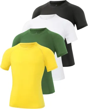 Ullnoy 4 Pack Boys Athletic Compression Shirts Short Sleeve Dry Fit T Shirts for Kids Moisture Wicking Athletic Tees