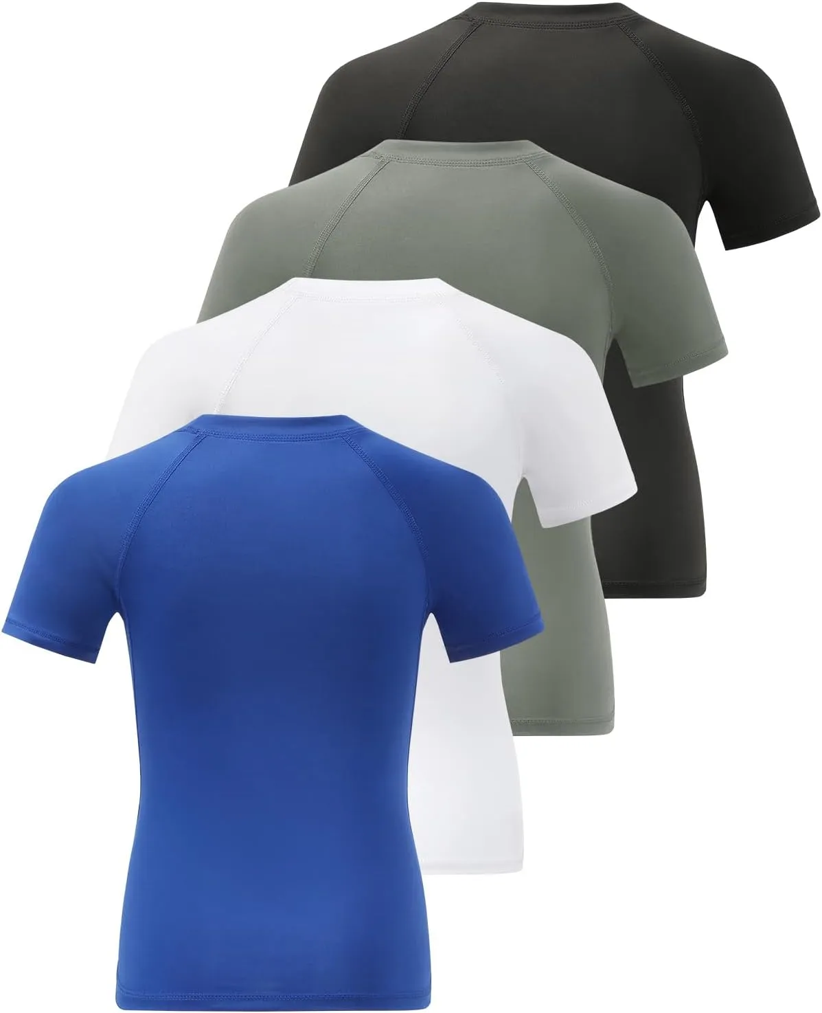 Ullnoy 4 Pack Boys Athletic Compression Shirts Short Sleeve Dry Fit T Shirts for Kids Moisture Wicking Athletic Tees