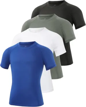 Ullnoy 4 Pack Boys Athletic Compression Shirts Short Sleeve Dry Fit T Shirts for Kids Moisture Wicking Athletic Tees