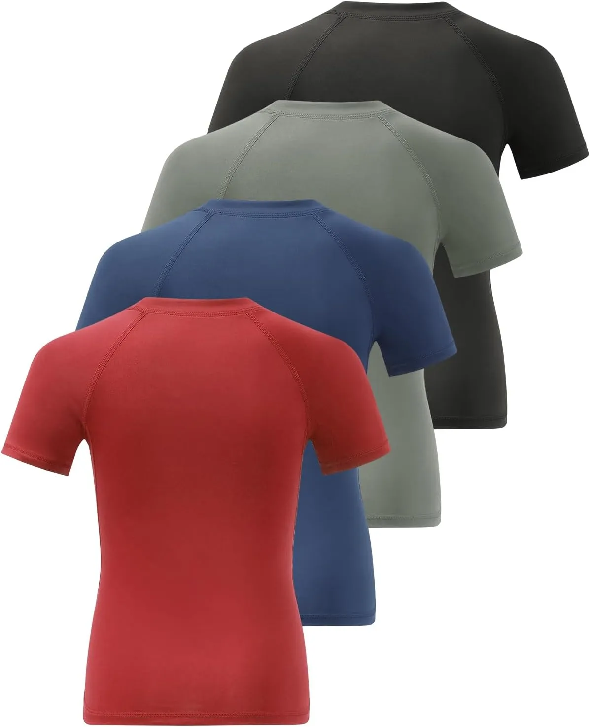 Ullnoy 4 Pack Boys Athletic Compression Shirts Short Sleeve Dry Fit T Shirts for Kids Moisture Wicking Athletic Tees