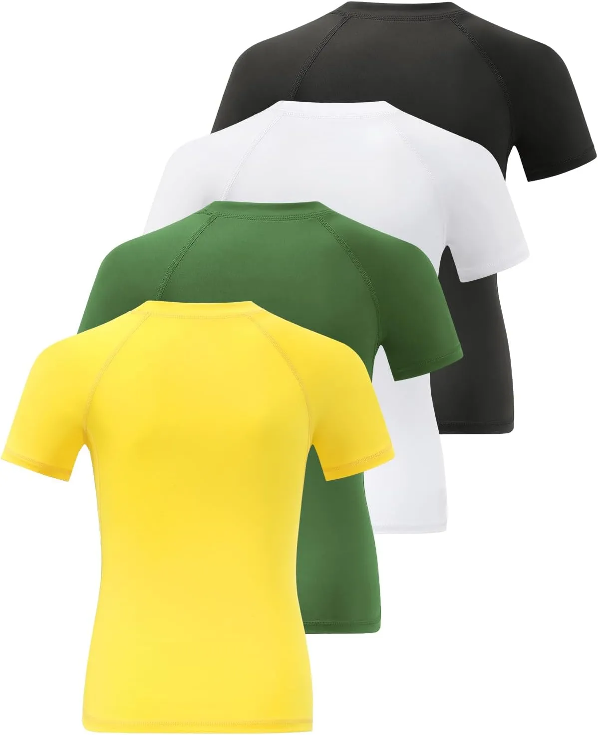 Ullnoy 4 Pack Boys Athletic Compression Shirts Short Sleeve Dry Fit T Shirts for Kids Moisture Wicking Athletic Tees