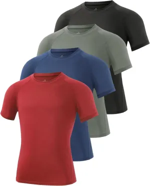 Ullnoy 4 Pack Boys Athletic Compression Shirts Short Sleeve Dry Fit T Shirts for Kids Moisture Wicking Athletic Tees
