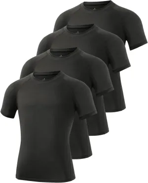 Ullnoy 4 Pack Boys Athletic Compression Shirts Short Sleeve Dry Fit T Shirts for Kids Moisture Wicking Athletic Tees