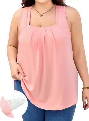 V FOR CITY Women Plus Size Loose Tank Tops with Built in Bra Square Neck Summer Shirts Flowy Casual Tunic