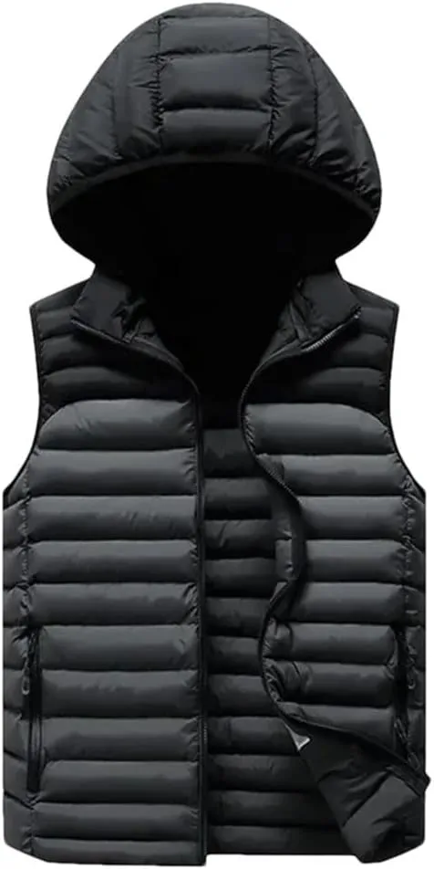 Winter Mens Hooded Coats Sleeveless Jacket Mens Down Vest Warm Thick Cotton-Padded Work Waistcoat Male Vest