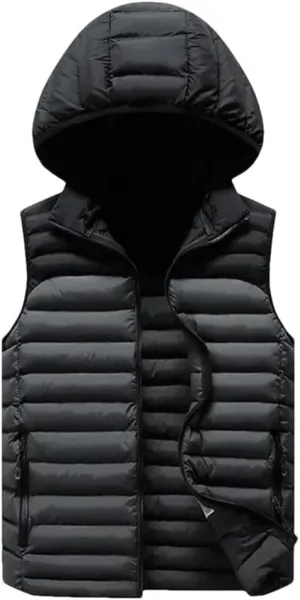 Winter Mens Hooded Coats Sleeveless Jacket Mens Down Vest Warm Thick Cotton-Padded Work Waistcoat Male Vest