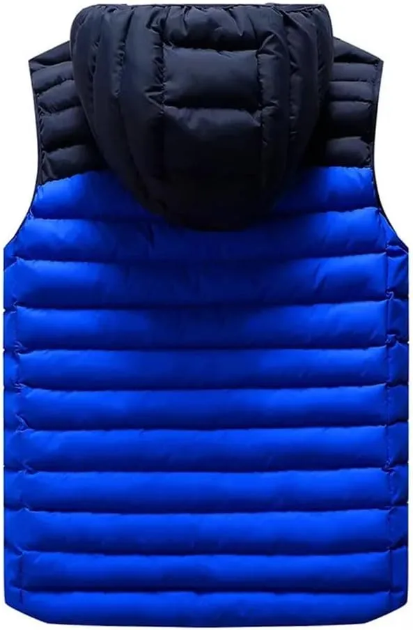 Winter Mens Hooded Coats Sleeveless Jacket Mens Down Vest Warm Thick Cotton-Padded Work Waistcoat Male Vest