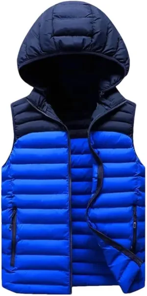 Winter Mens Hooded Coats Sleeveless Jacket Mens Down Vest Warm Thick Cotton-Padded Work Waistcoat Male Vest