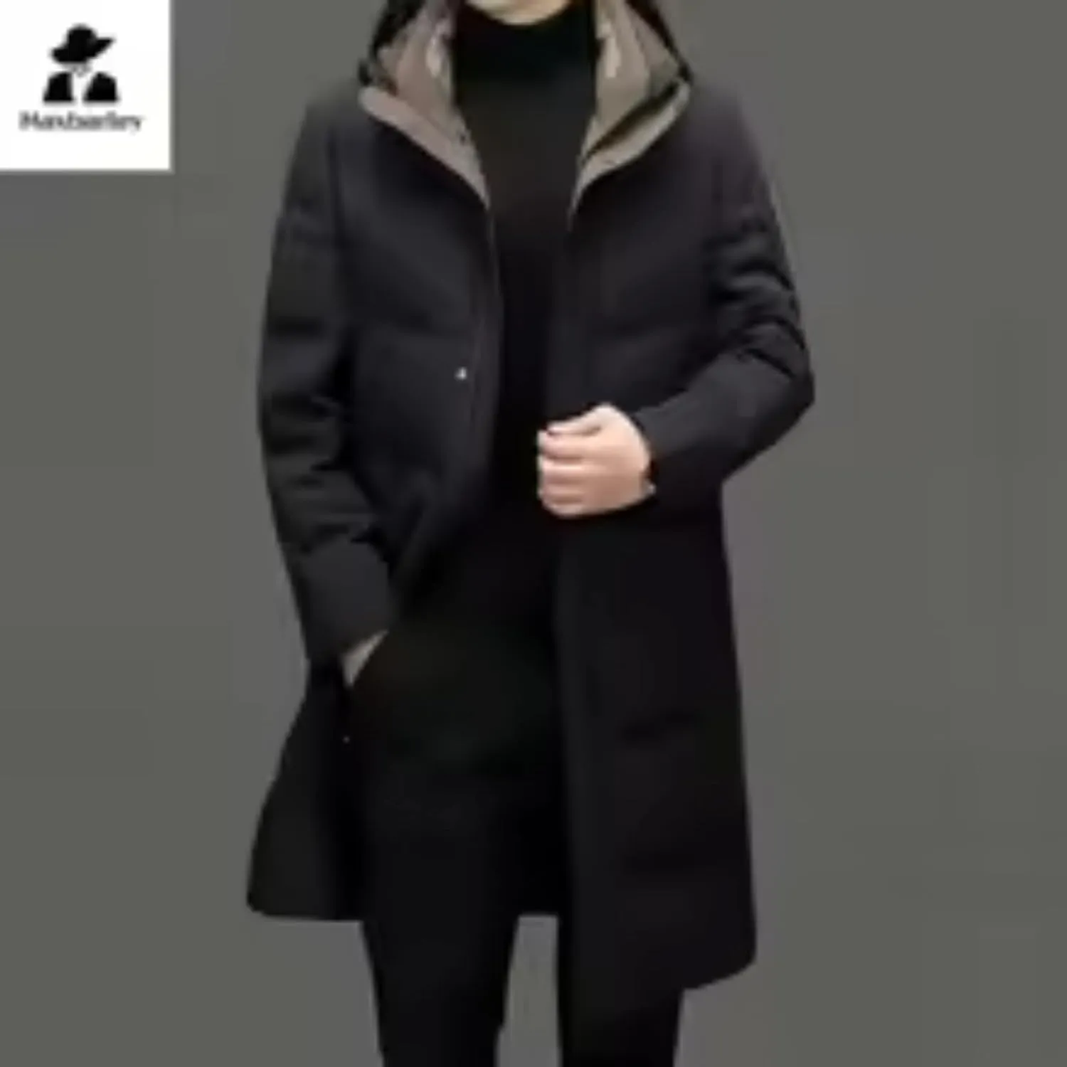 Winter Warm Down Jacket Men's Business Casual Long Hooded Warm Coat Male Lightweight Down Jacket