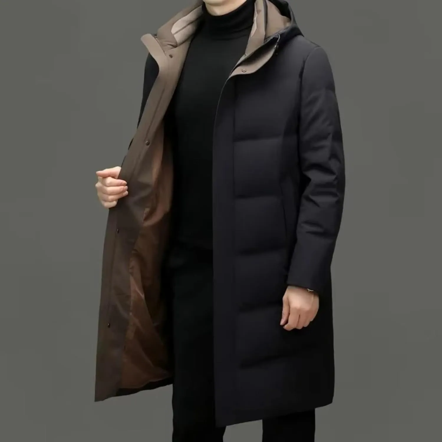Winter Warm Down Jacket Men's Business Casual Long Hooded Warm Coat Male Lightweight Down Jacket