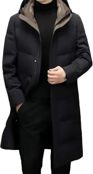 Winter Warm Down Jacket Men's Business Casual Long Hooded Warm Coat Male Lightweight Down Jacket