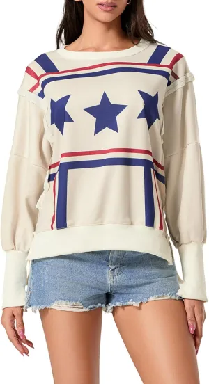 Women Oversized Star Graphic Sweatshirt Long Sleeve Drop Shoulder Shirts Top Y2k Retro Aesthetic Pullover Hoodies