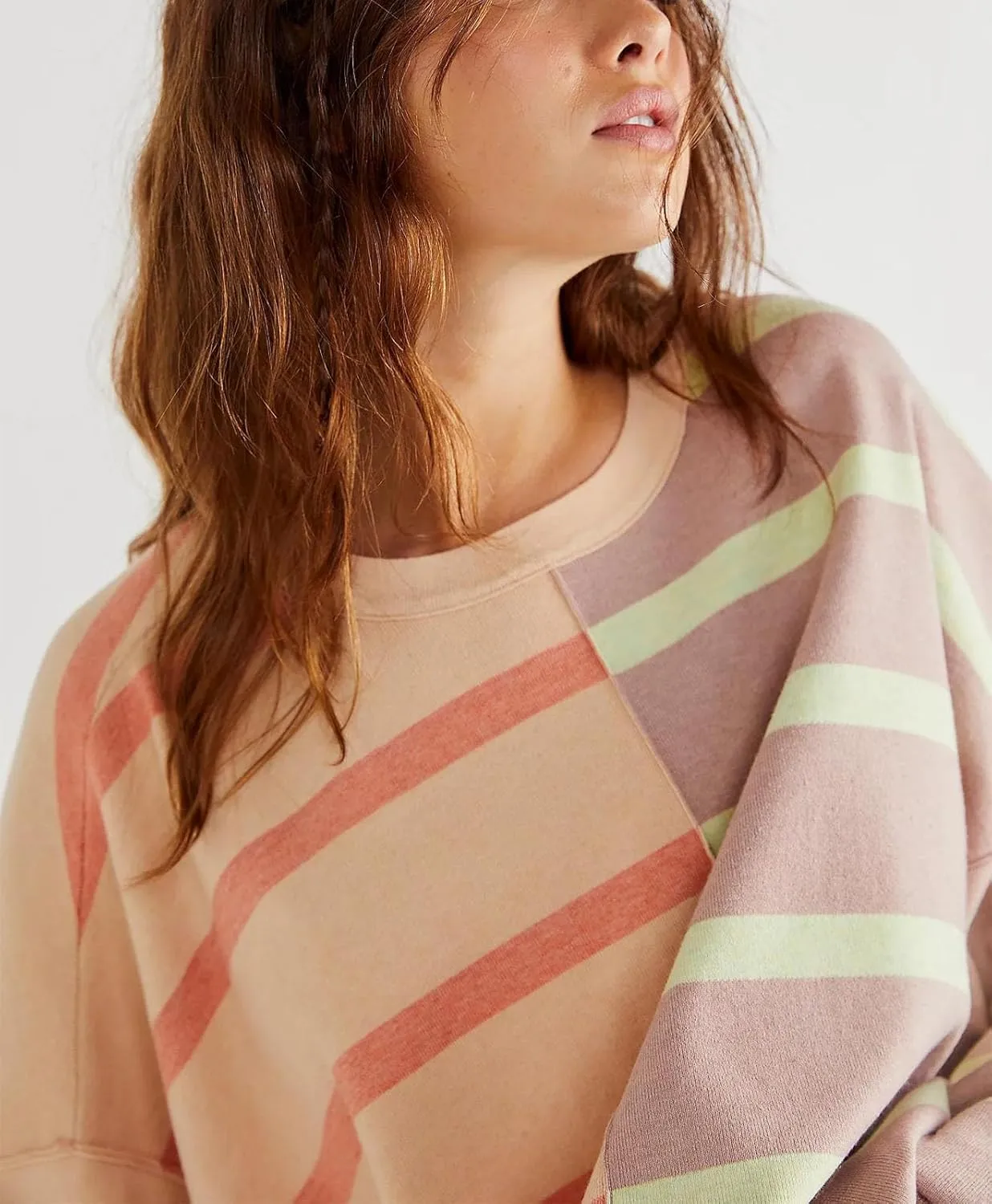 Women Oversized Sweatshirts Y2k Striped Shirts Color Block Long Sleeve Crewneck Sweatshirt Casual Loose Pullover Top