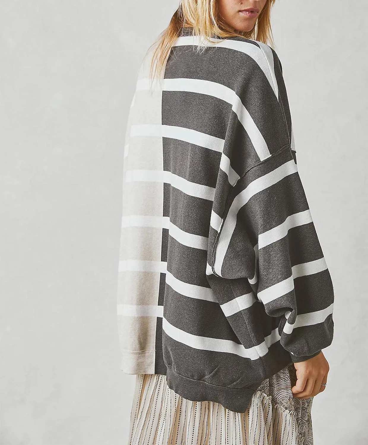 Women Oversized Sweatshirts Y2k Striped Shirts Color Block Long Sleeve Crewneck Sweatshirt Casual Loose Pullover Top