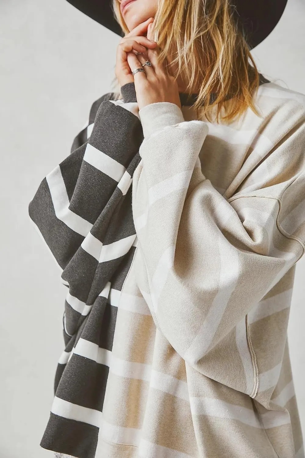 Women Oversized Sweatshirts Y2k Striped Shirts Color Block Long Sleeve Crewneck Sweatshirt Casual Loose Pullover Top