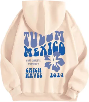 Women Pink Hoodie Cute Letter Floral Graphic Hoodies Y2k Preppy Girls Sweatshirt Oversized Casual Fashion Pullover