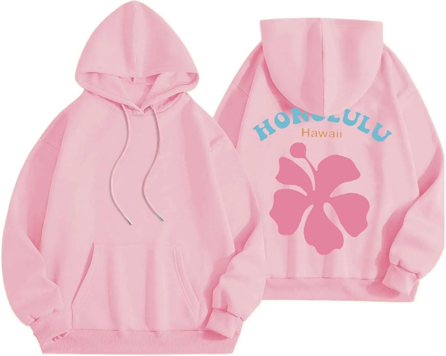 Women Pink Hoodie Cute Letter Floral Graphic Hoodies Y2k Preppy Girls Sweatshirt Oversized Casual Fashion Pullover