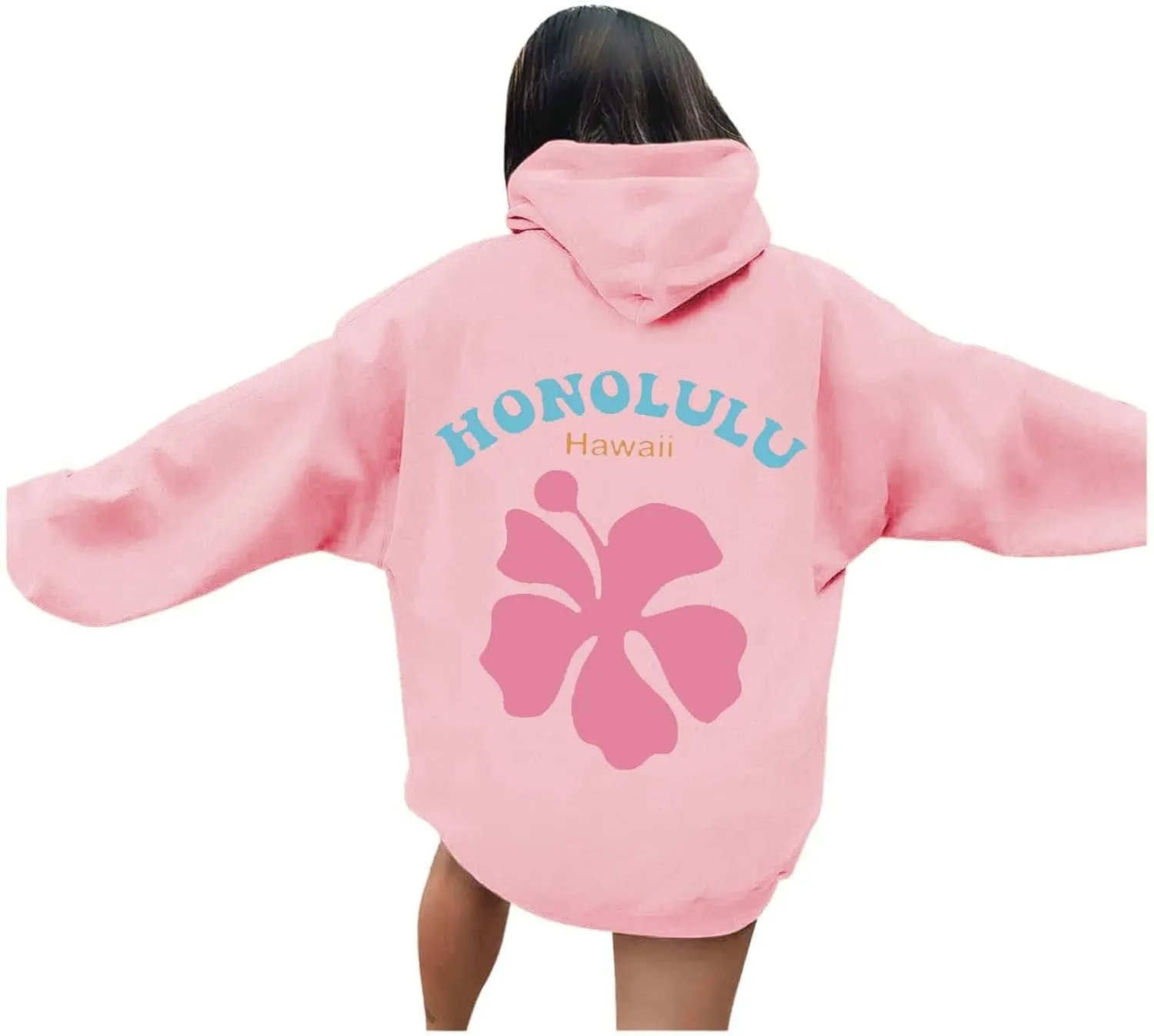 Women Pink Hoodie Cute Letter Floral Graphic Hoodies Y2k Preppy Girls Sweatshirt Oversized Casual Fashion Pullover