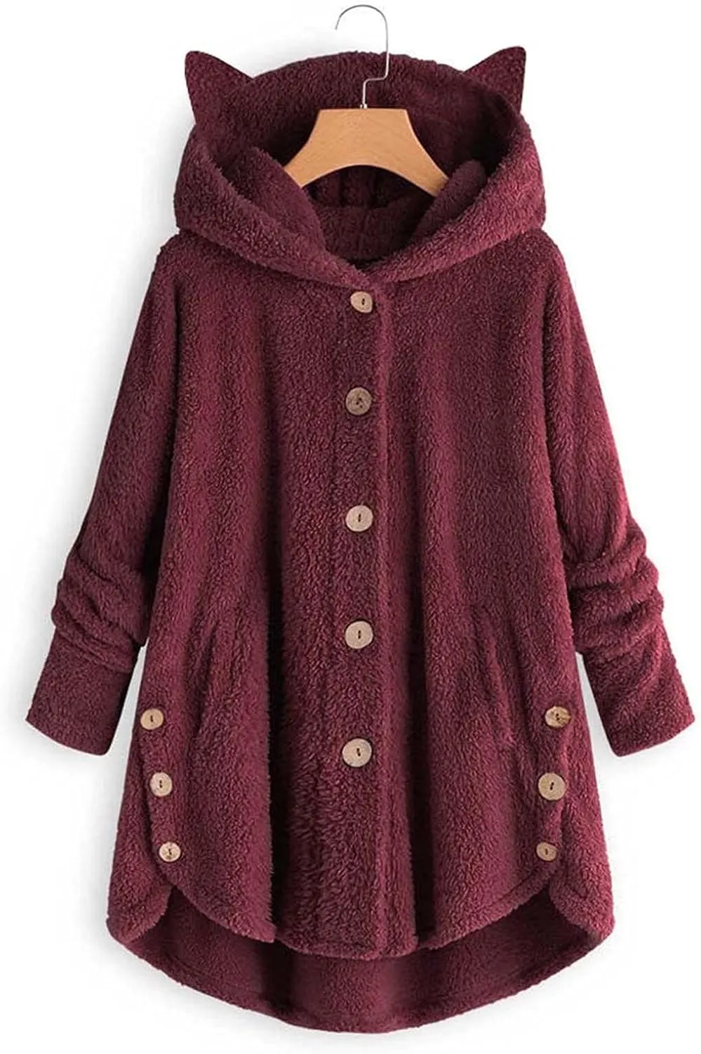 Women's Faux Fur Coats Shaggy Jacket Fleece Hooded Sweatshirt with Cat Ear Warm Fall Winter Jacket Oversized Outwears