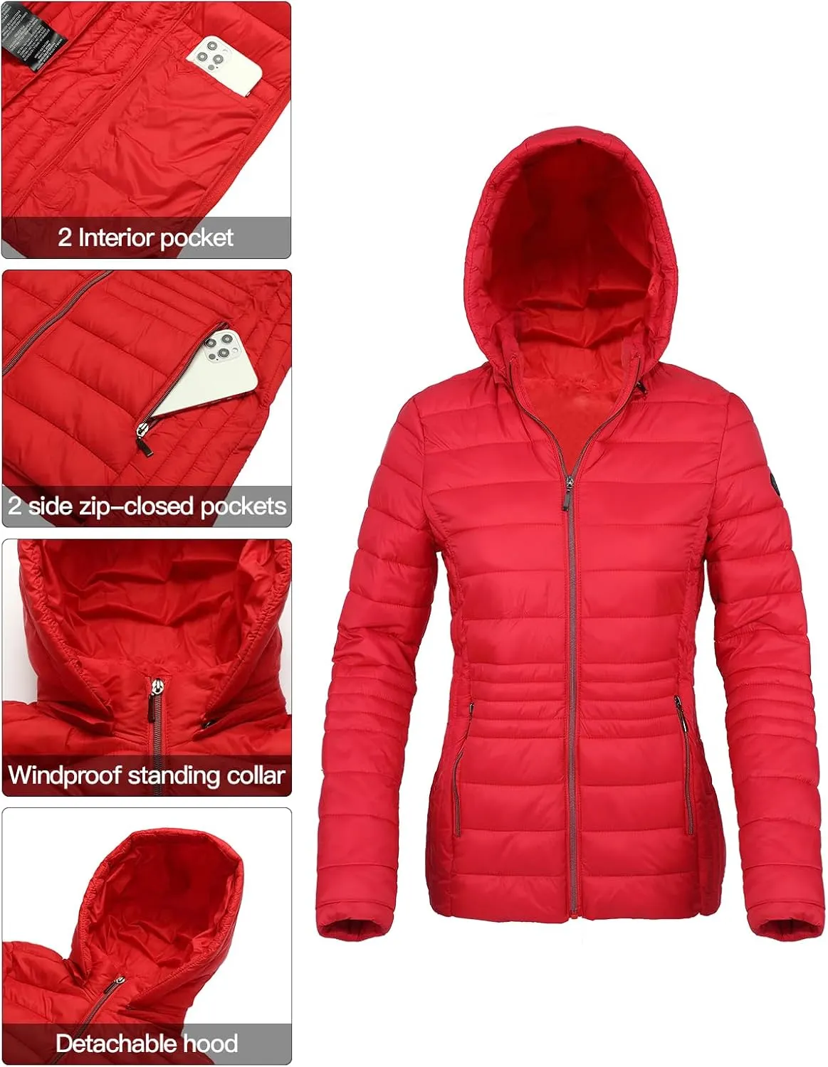 Women's Lightweight Puffer Jacket Quilted Winter Coats with Detachable Hood