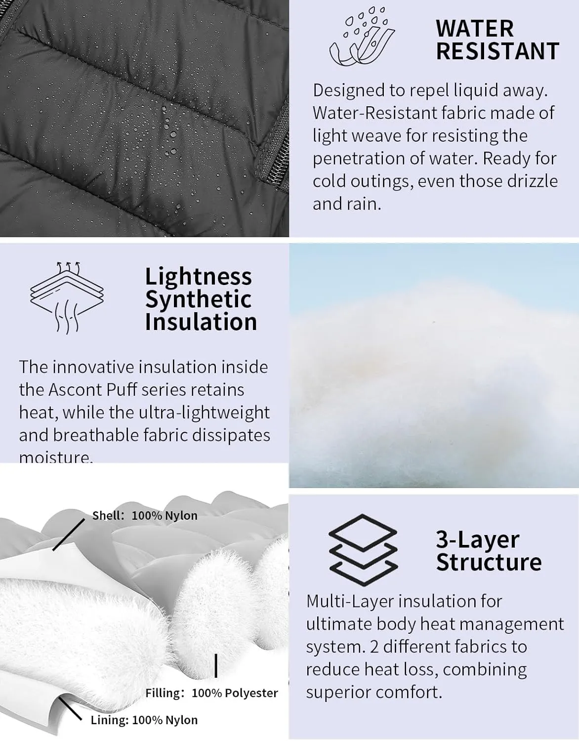 Women's Lightweight Puffer Jacket Quilted Winter Coats with Detachable Hood