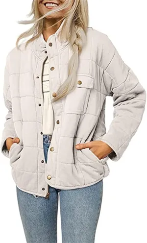 Womens Lightweight Quilted Dolman Full Zip Jackets Long Sleeve Stand Neck Winter Warm Casual Outwears with Pockets
