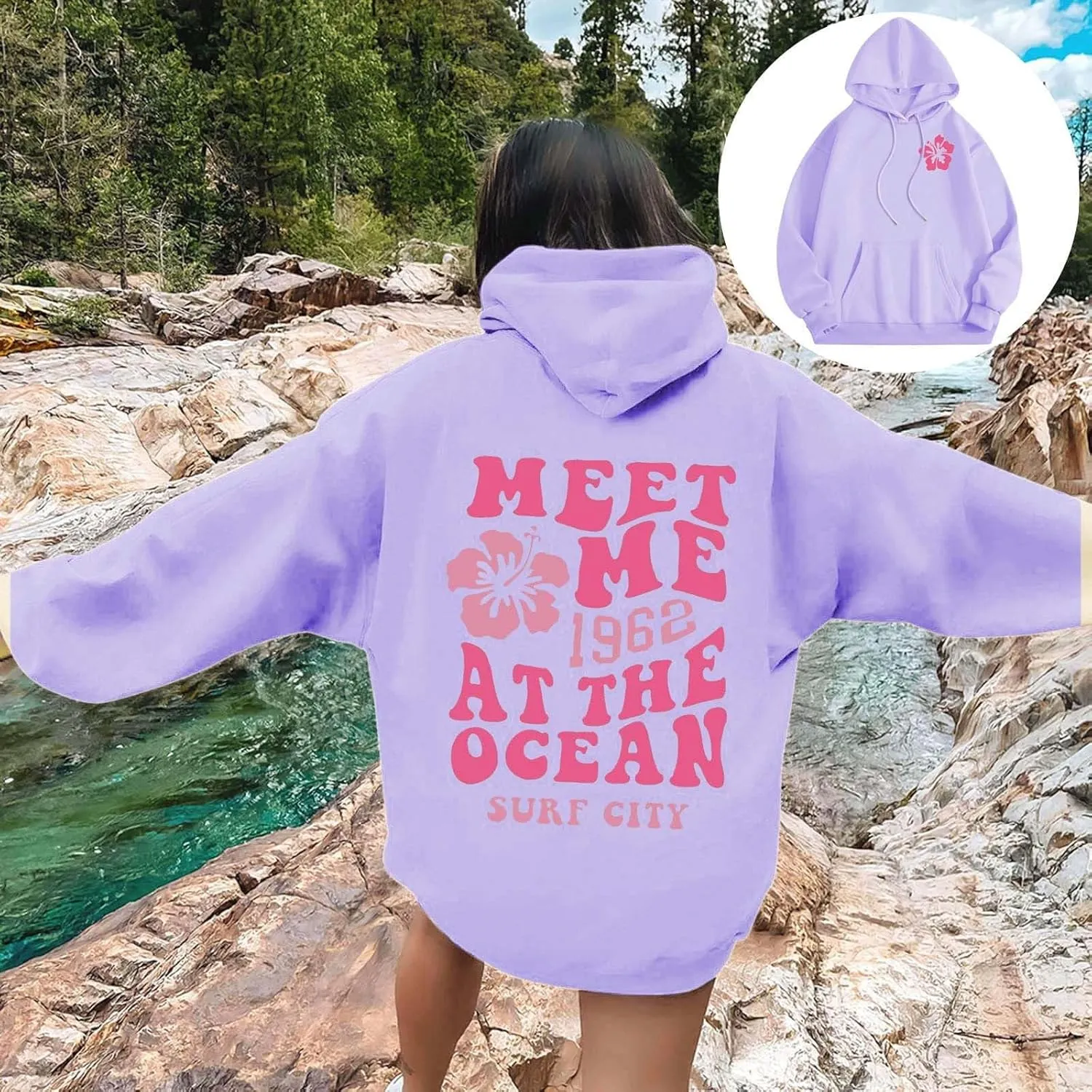 Womens Oversized Hoodies Cute Letter Print Sweatshirt Casual Preppy Floral Graphic Hoodie Winter Pullover Teen Girls