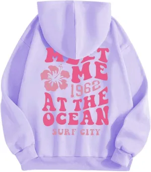Womens Oversized Hoodies Cute Letter Print Sweatshirt Casual Preppy Floral Graphic Hoodie Winter Pullover Teen Girls