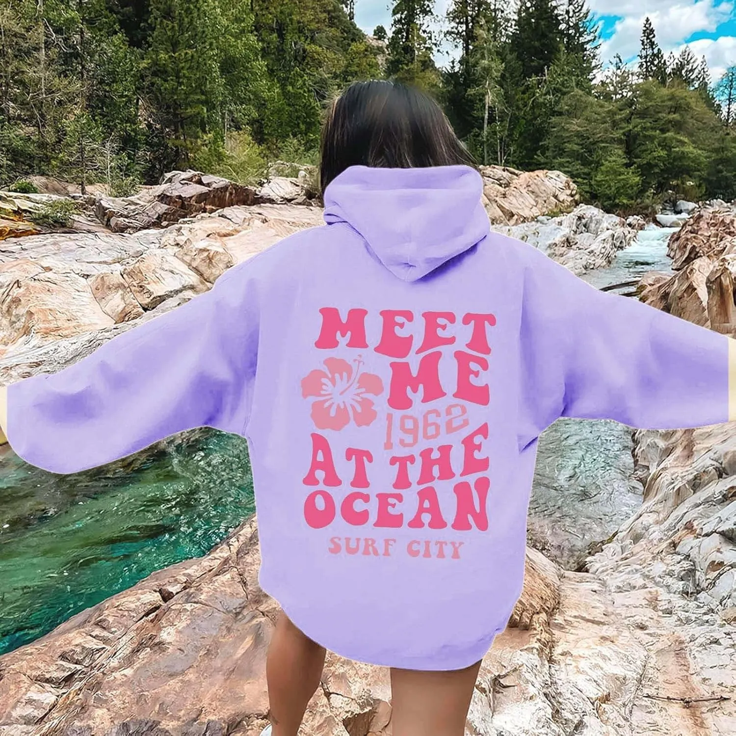Womens Oversized Hoodies Cute Letter Print Sweatshirt Casual Preppy Floral Graphic Hoodie Winter Pullover Teen Girls