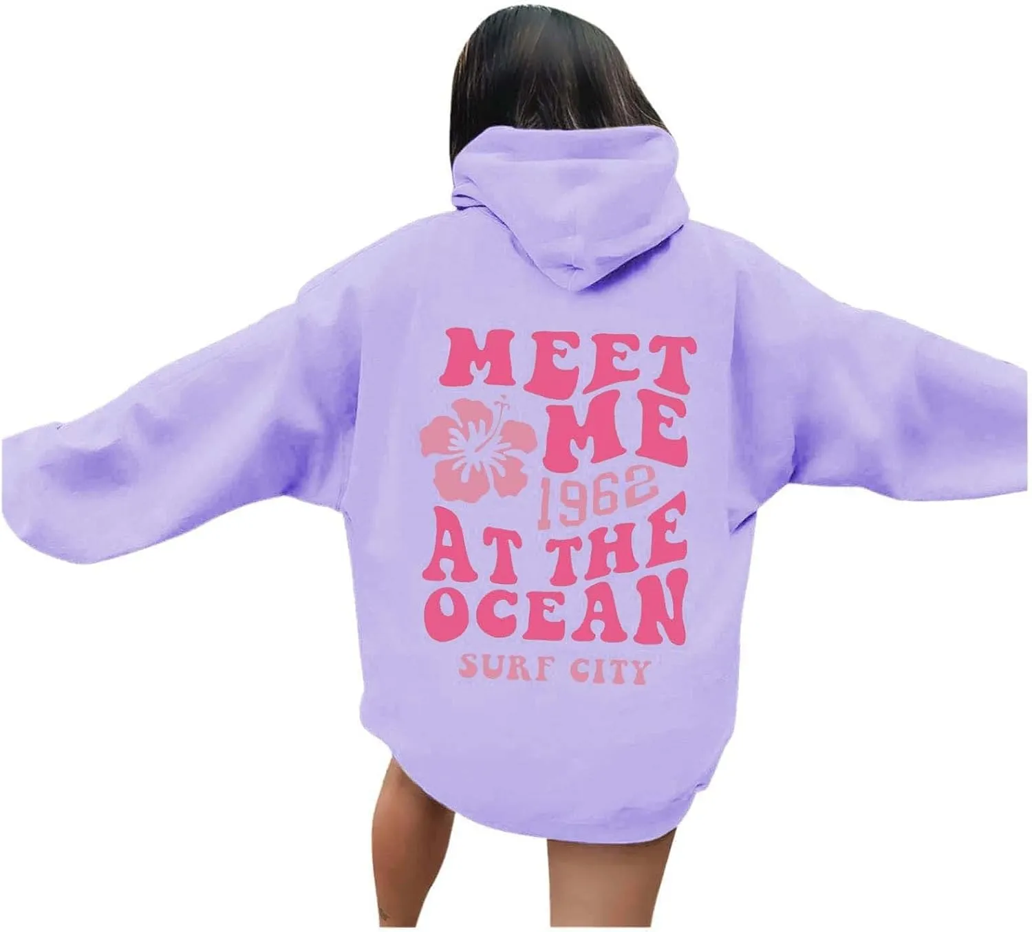 Womens Oversized Hoodies Cute Letter Print Sweatshirt Casual Preppy Floral Graphic Hoodie Winter Pullover Teen Girls