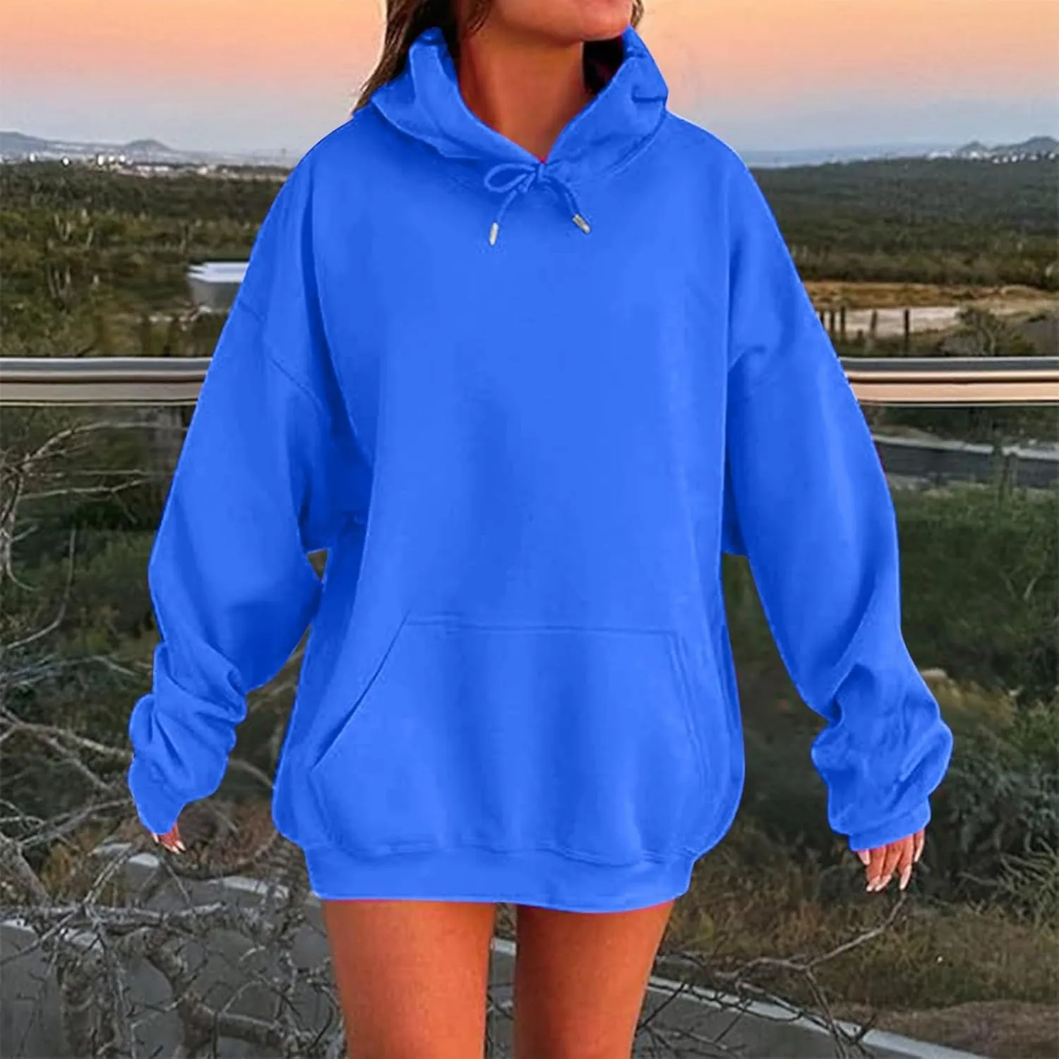 Womens Oversized Hoodies Fleece Sweatshirts Long Sleeve Fleece Sweater Pocket Pullover Fall Outfit Winter Fashion Y2k Clothes