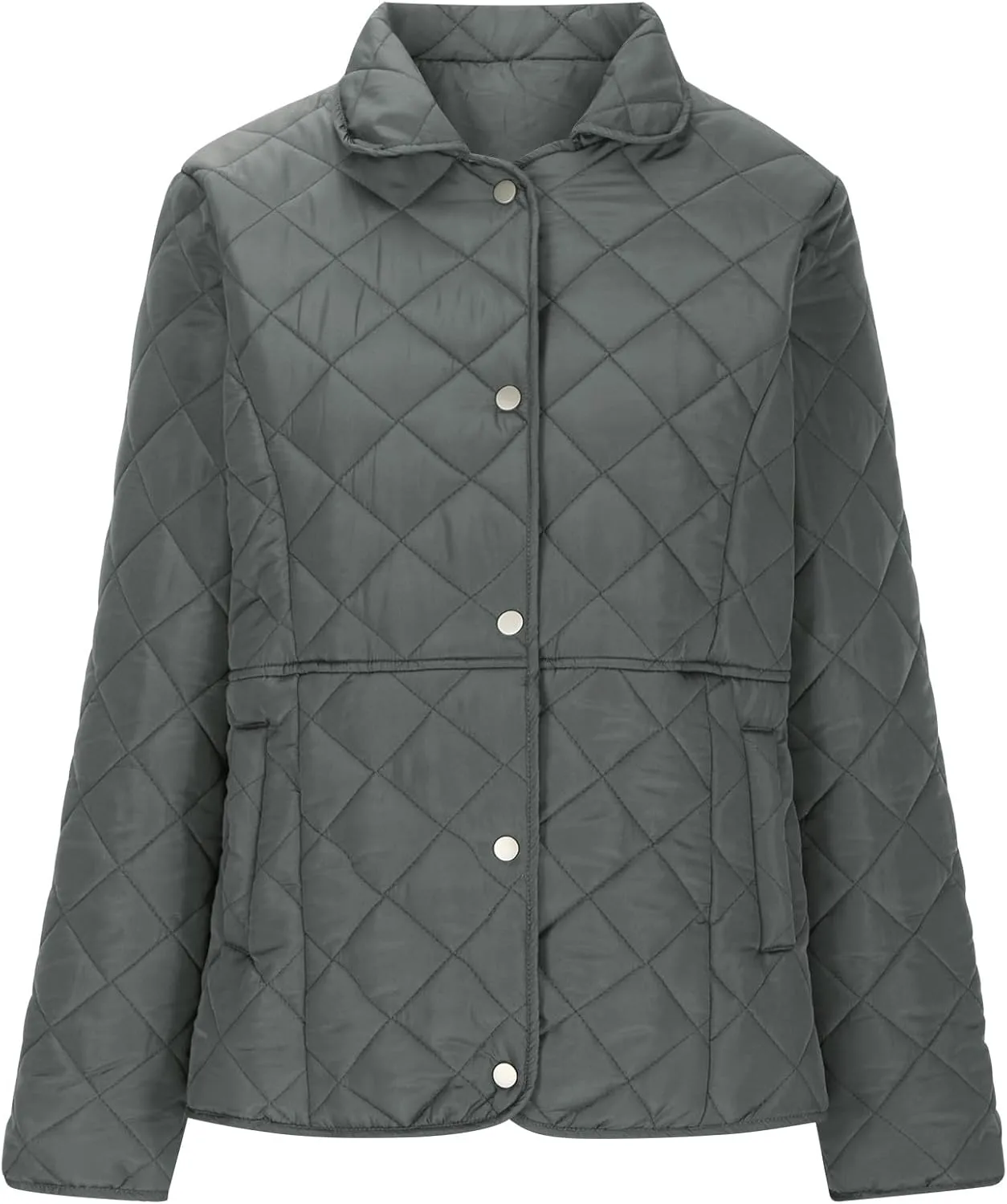 Women's Puffer Jacket Long Sleeve Button Down Lapel Quilted Coats Casual Lightweight Outwear Jacket With Pockets