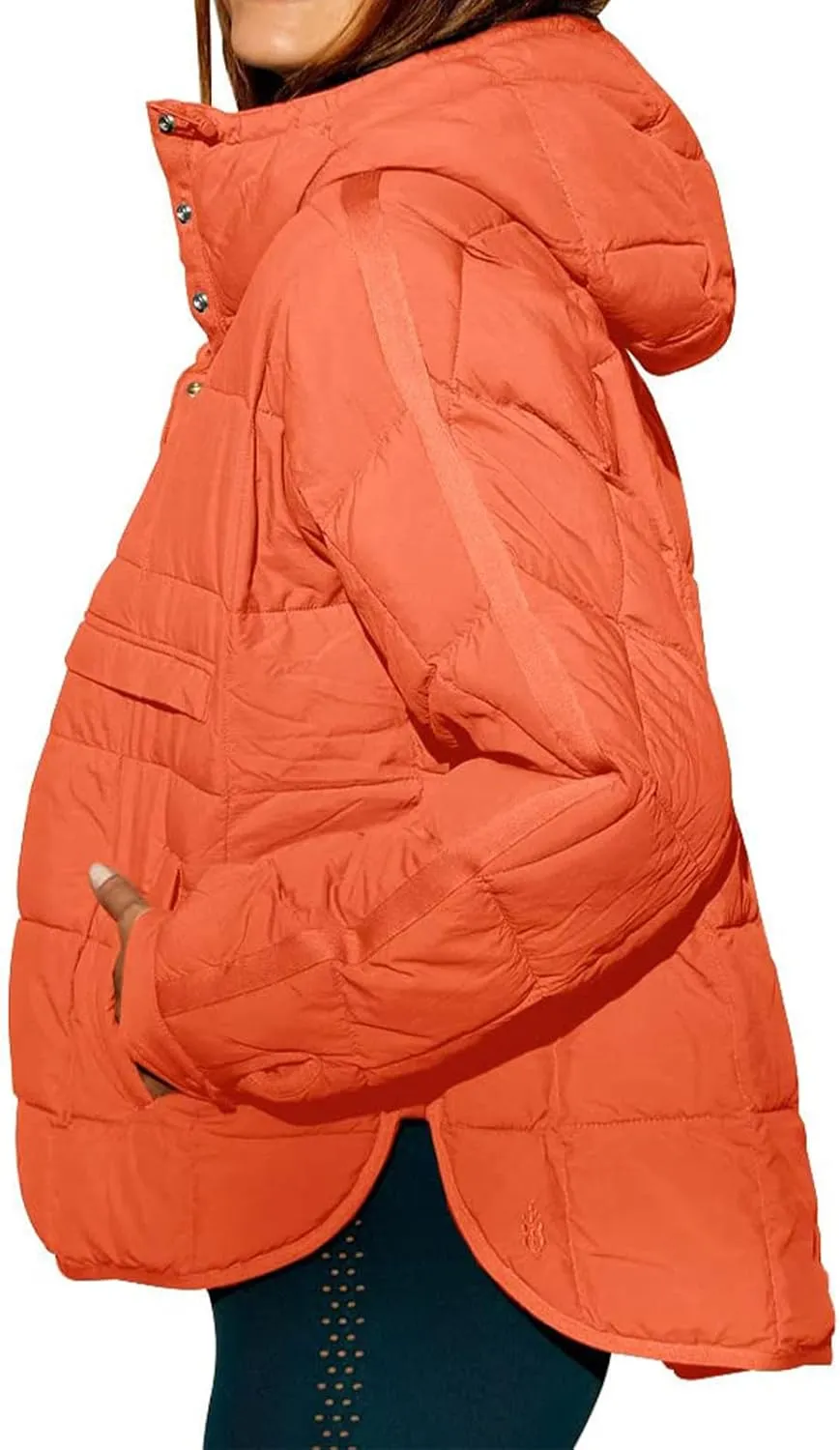 Womens Quilted Puffer Jacket Oversized Long Sleeve Hooded Coats Baggy Short Down Coats Winter Warm Lightweight Outwear