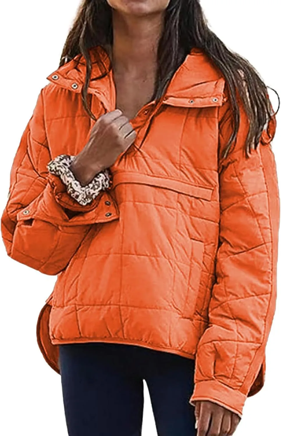 Womens Quilted Puffer Jacket Oversized Long Sleeve Hooded Coats Baggy Short Down Coats Winter Warm Lightweight Outwear
