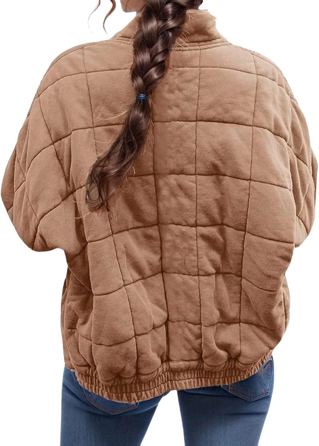 Womens Quilted Puffer Jacket Oversized Long Sleeve Hooded Coats Baggy Short Down Coats Winter Warm Lightweight Outwear