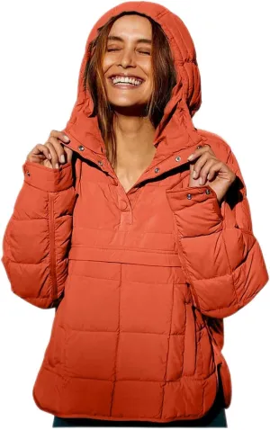 Womens Quilted Puffer Jacket Oversized Long Sleeve Hooded Coats Baggy Short Down Coats Winter Warm Lightweight Outwear