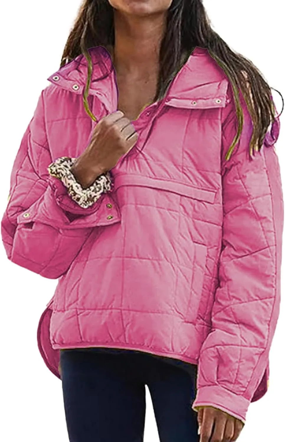 Womens Quilted Puffer Jacket Oversized Long Sleeve Hooded Coats Baggy Short Down Coats Winter Warm Lightweight Outwear