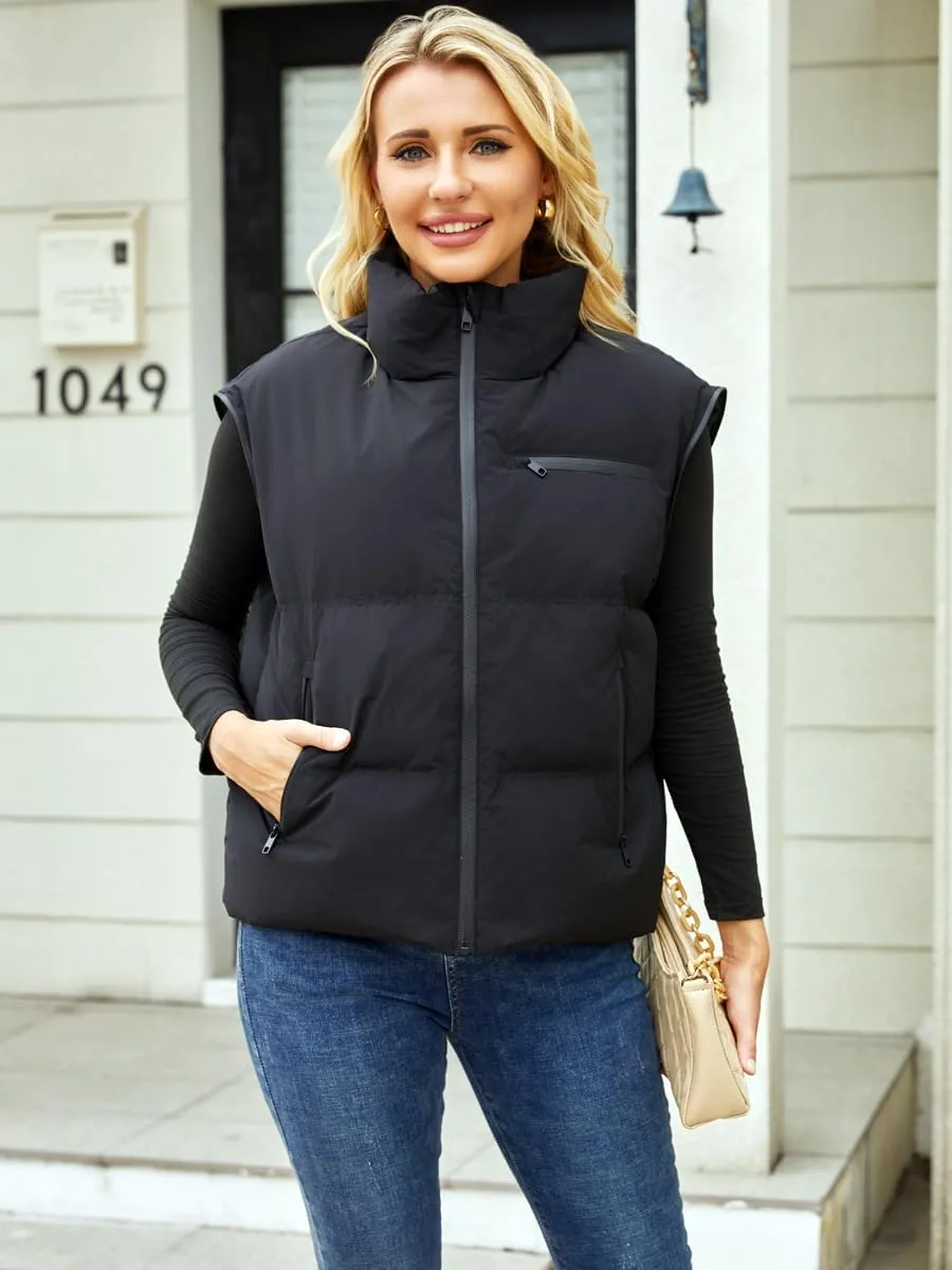 Women's Winter Down Jacket with Removable Sleeves Lightweight Vest Warm Coat with Pockets Outerwear