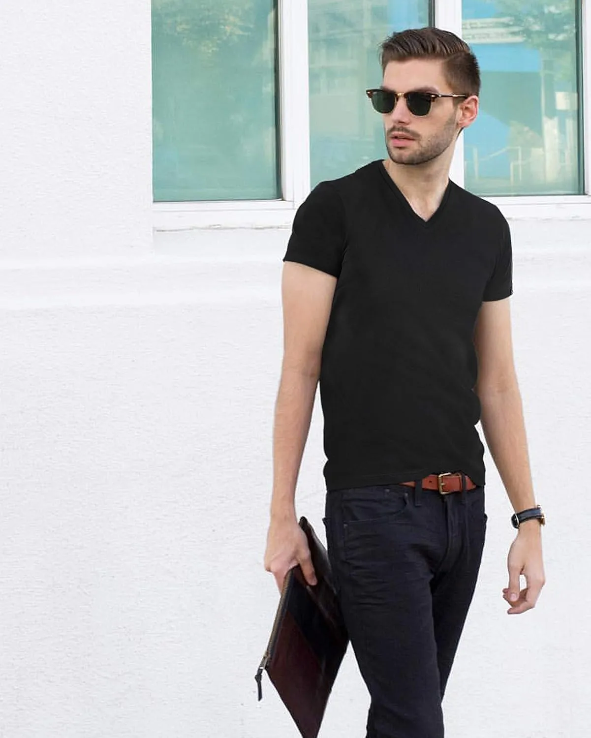 X RAY Men's V-Neck T-Shirts, Soft Cotton Short Sleeve Casual Slim Fit V Neck T Shirts for Men